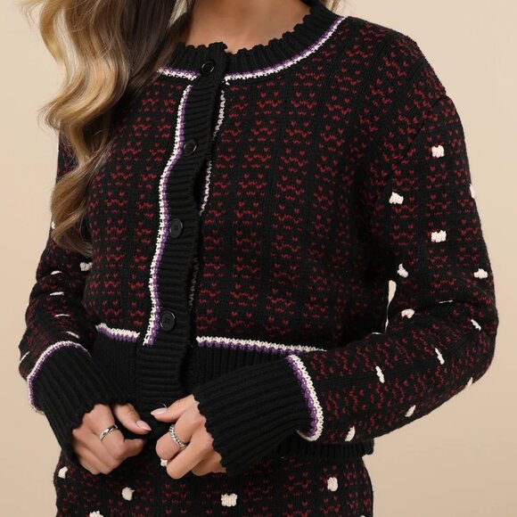 Mutma Cheli Black Multi Cotton Crew Neck Cardigan Sweater - Picture 2 of 10